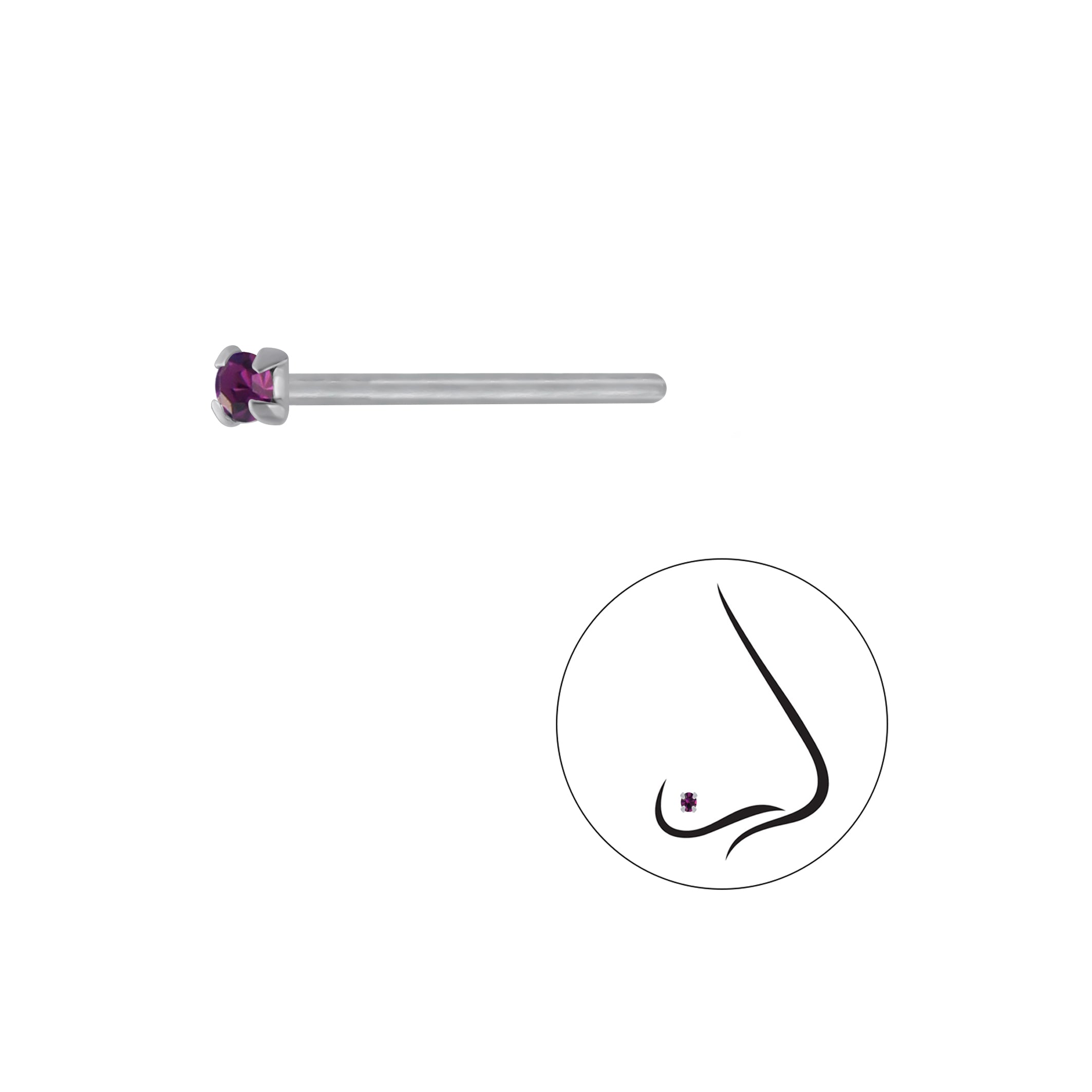 1mm Round Crystal Silver Nose Stud