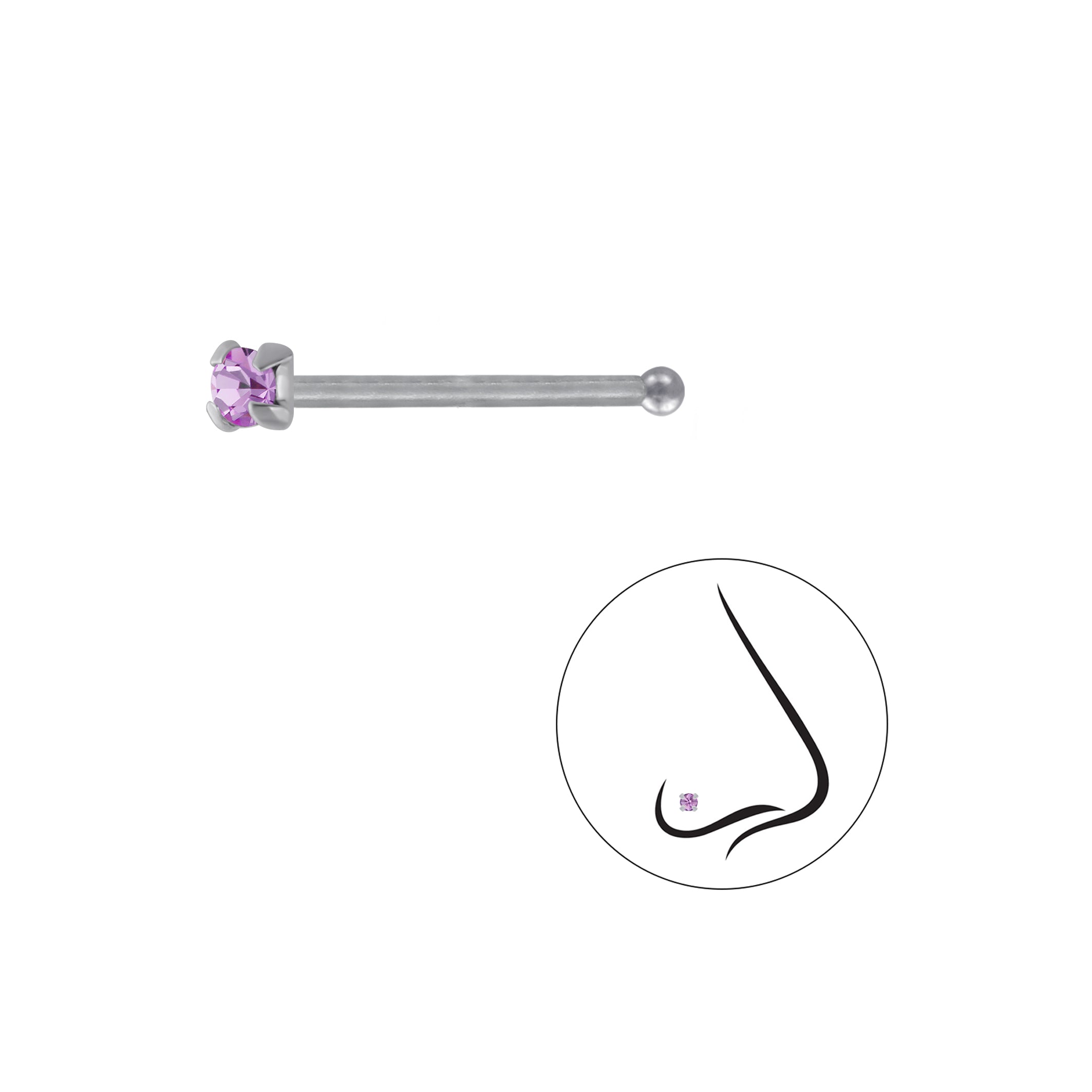 1.8mm Round Crystal Silver Nose Stud With Ball