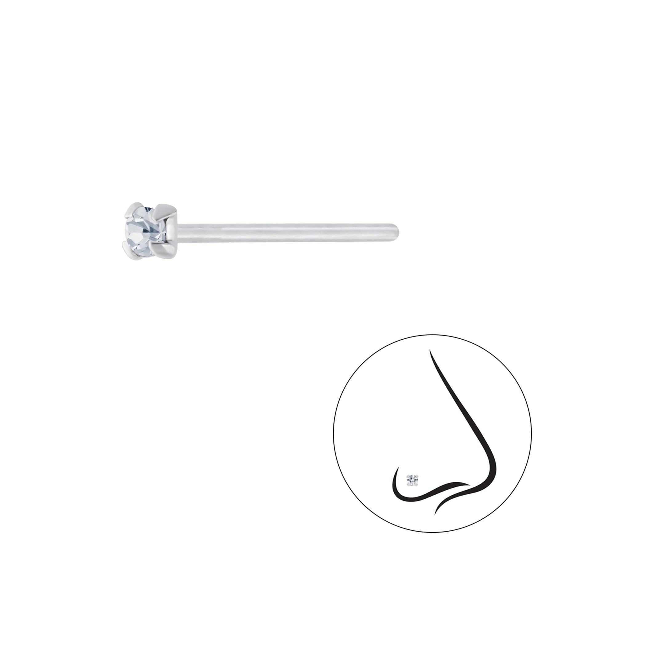 1.8mm Round Crystal Silver Nose Stud