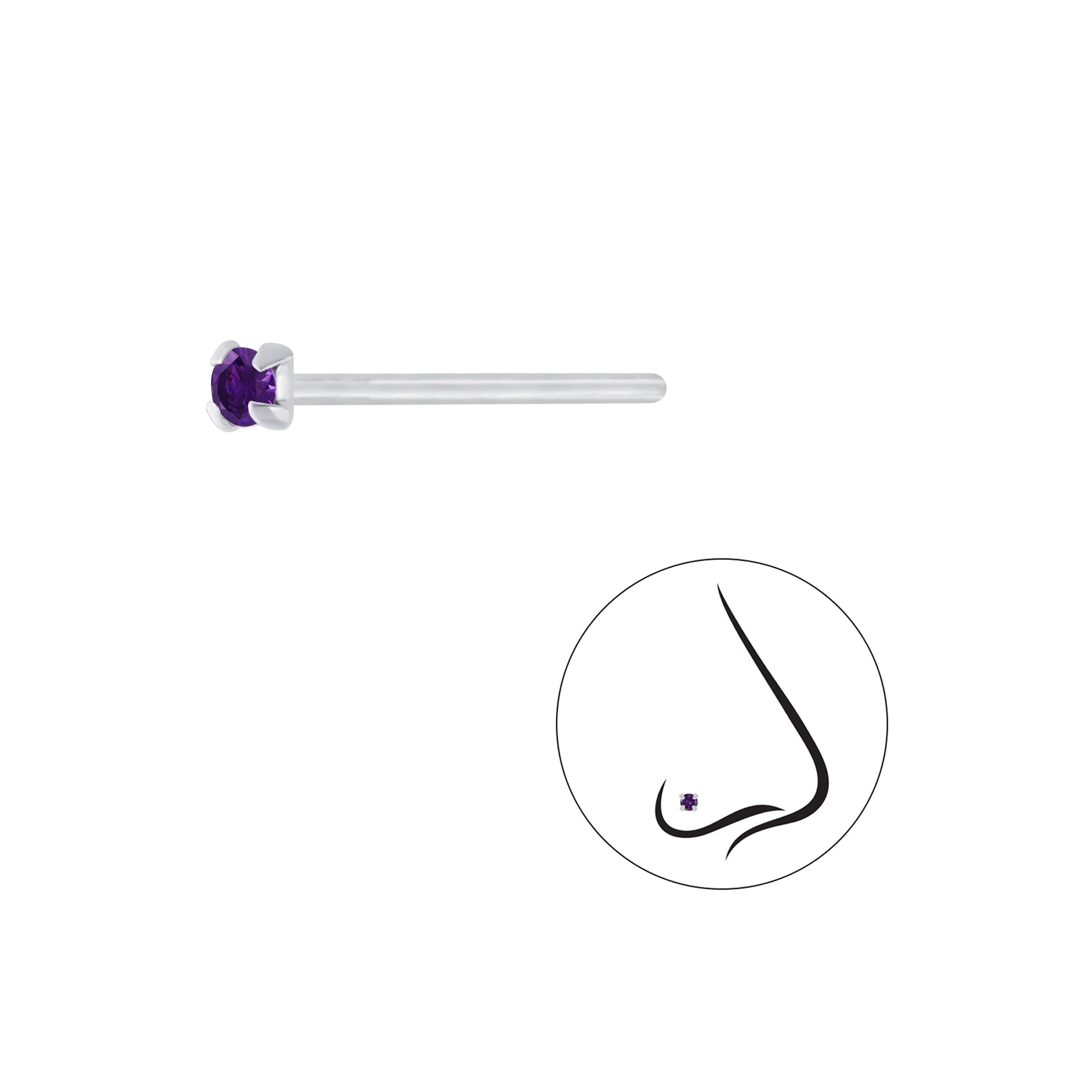 1.5mm Round Cubic Zirconia Silver Nose Stud