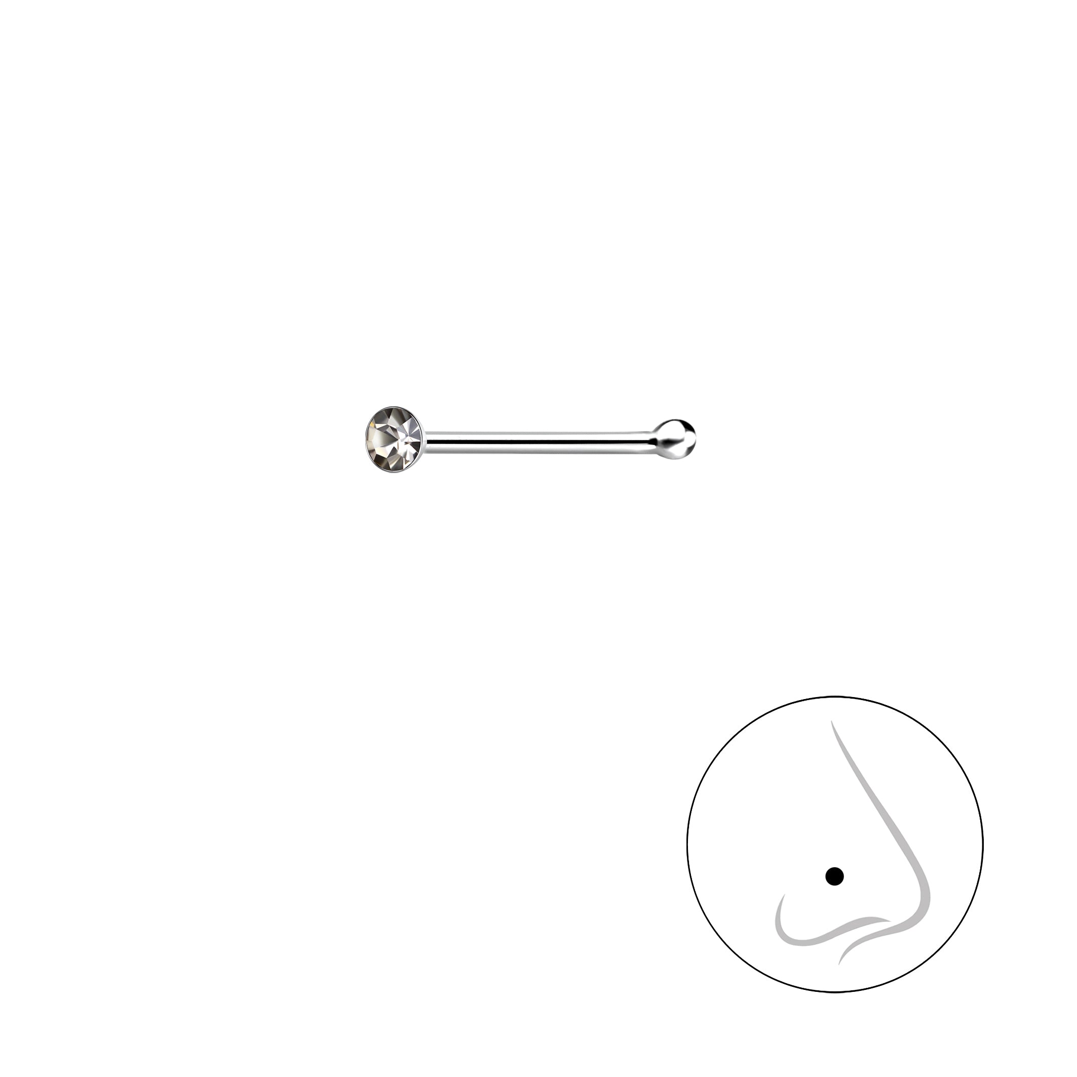 1.5mm Round Crystal Silver Nose Stud With Ball