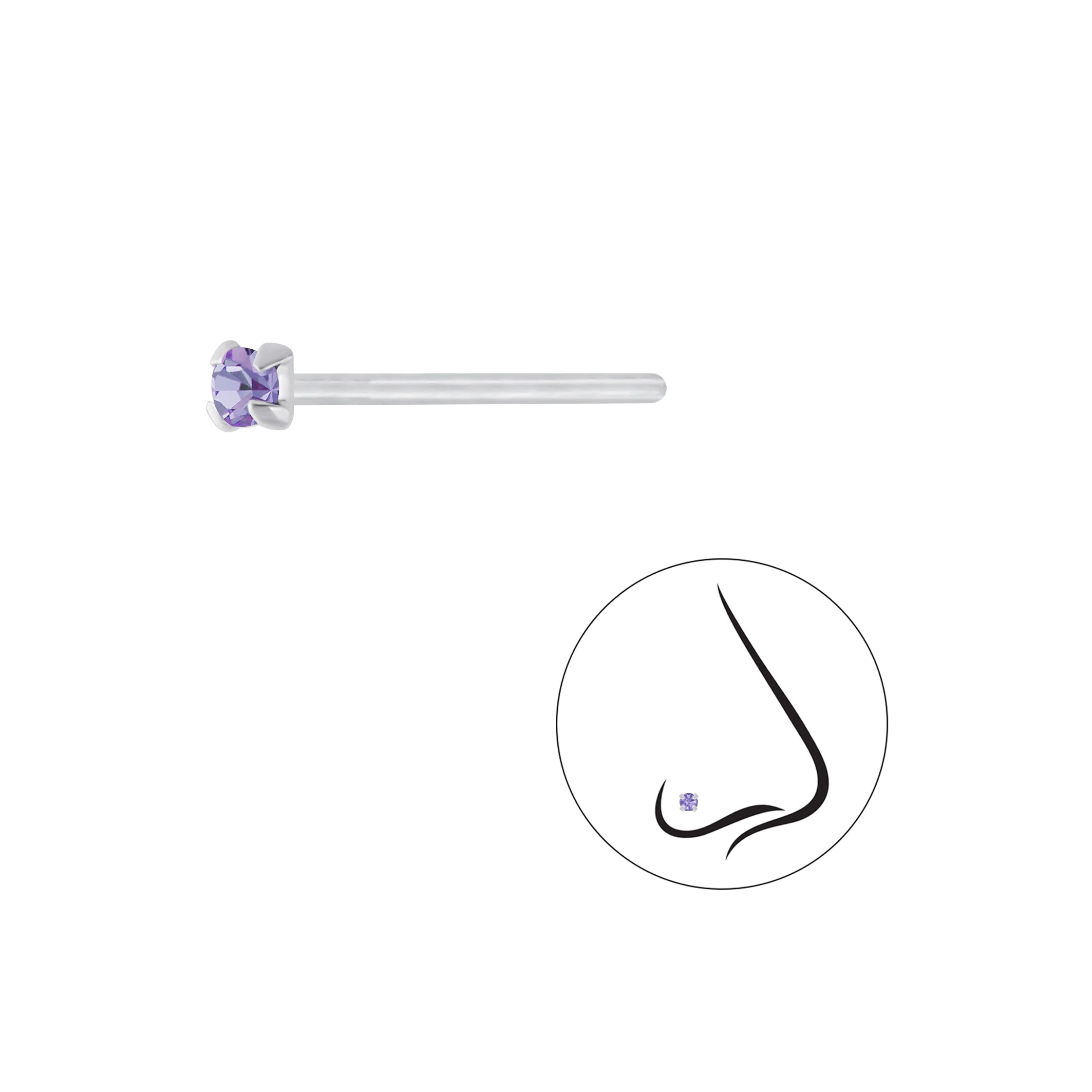 1.5mm Round Crystal Silver Nose Stud